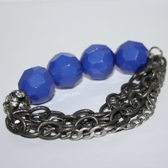 💙💎 Beautiful Silver Rhinestone + Blue Bead Bracelet (7") 💎💙 - Picture 1 of 4